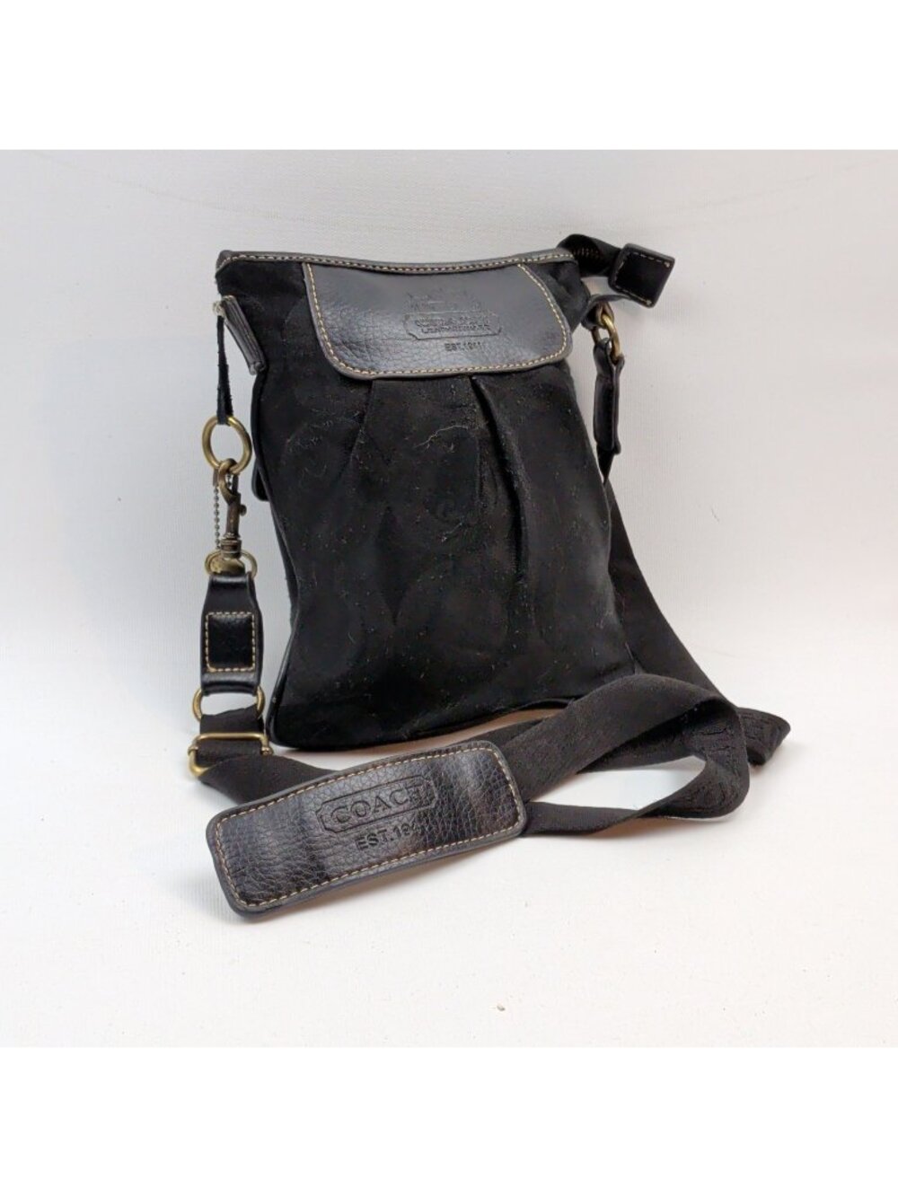 Coach Signature Jacquard Swingpack Crossbody Bag Black Leather Metal Hardwear